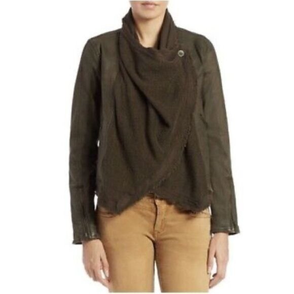 Free People Coated Denim & Sweater Zip Cuff Multi Styled Moto Jacket - Picture 5 of 9